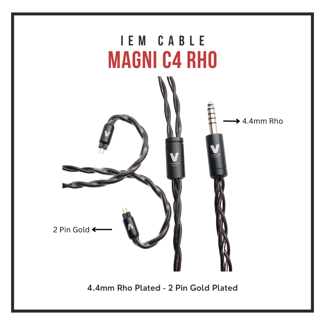 Verus Audio Magni C4 IEM Cable - 0.78mm 2-Pin OFC Copper 4-Braid - Custom 3.5mm / 4.4mm Jack (Gold/Rhodium Plated)