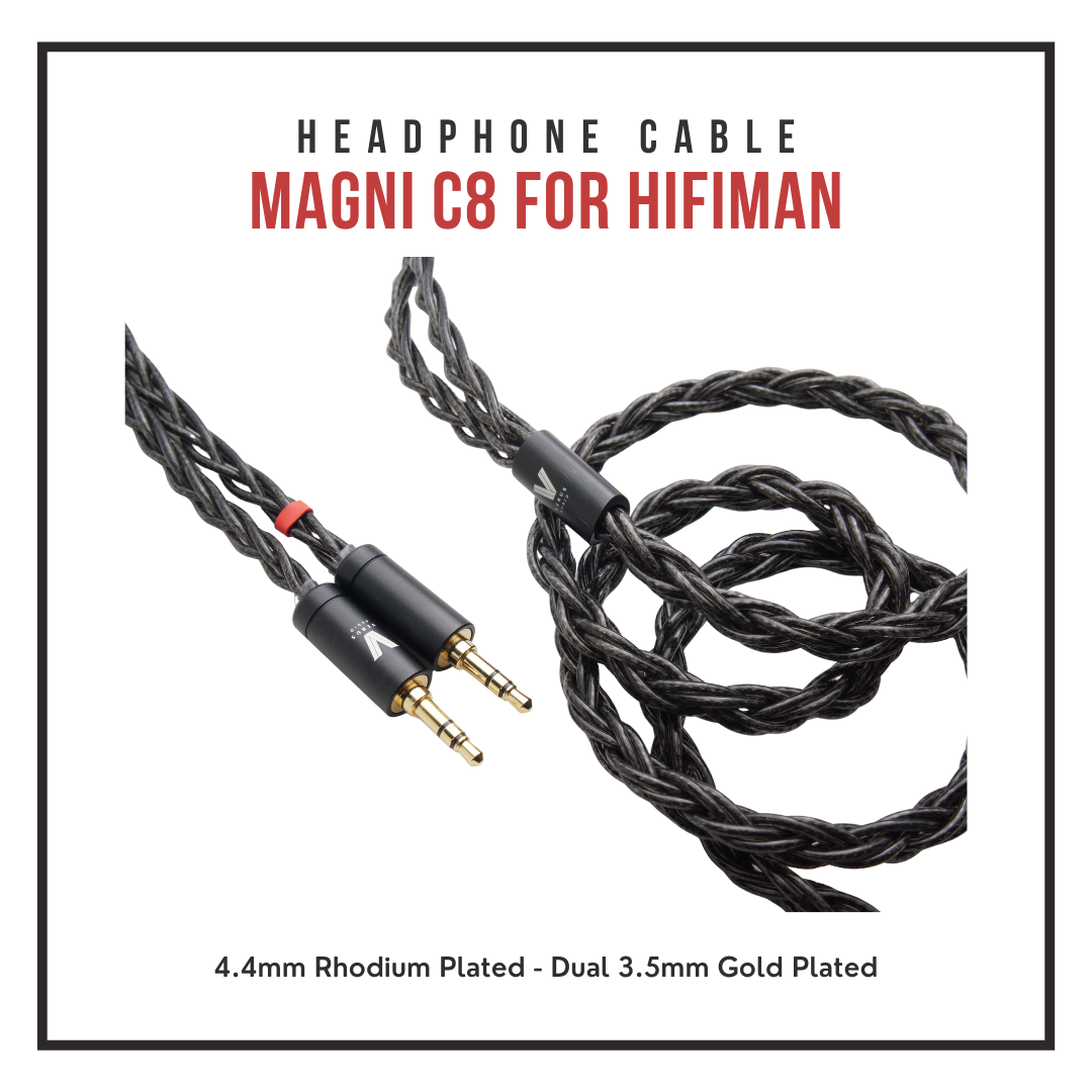 Verus Audio Magni C8 Upgrade Cable for HiFiMan - OFC Copper 8-Braid Coaxial - Dual 3.5mm - Neutral Warm Sound