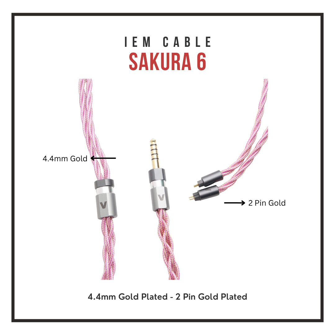 Verus Audio Sakura 6-Braid Cable - OCC Gold-Plated Core + SPC Shield - Studio-Grade Warmth (IEM/Headphone)