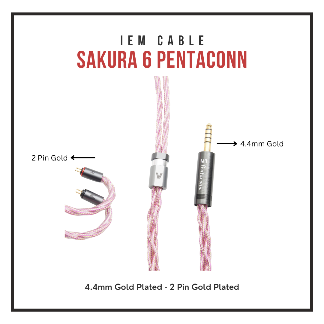 Verus Audio Sakura 6-Braid Cable - OCC Gold-Plated Core + SPC Shield - Studio-Grade Warmth (IEM/Headphone)