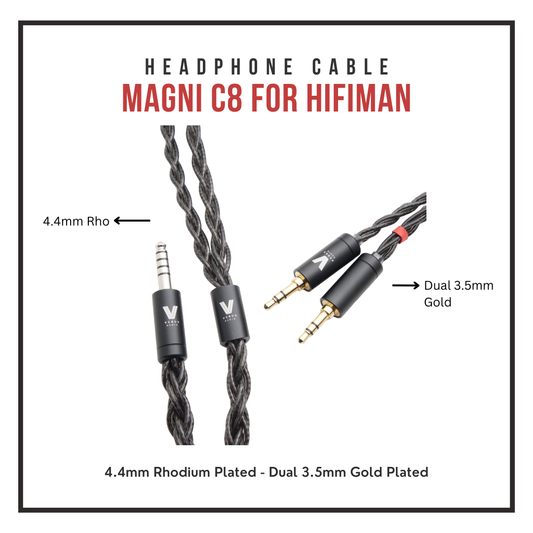 Verus Audio Magni C8 Upgrade Cable for HiFiMan - OFC Copper 8-Braid Coaxial - Dual 3.5mm - Neutral Warm Sound
