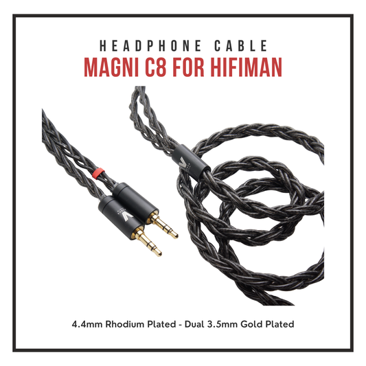 Verus Audio Magni C8 Upgrade Cable for HiFiMan - OFC Copper 8-Braid Coaxial - Dual 3.5mm - Neutral Warm Sound