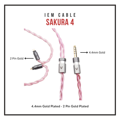 Verus Audio Sakura 4-Braid Cable - OCC Gold/SPC Hybrid - Balanced Warm Sound (IEM/Headphone) - 4.4mm/XLR/MMCX/Sennheiser