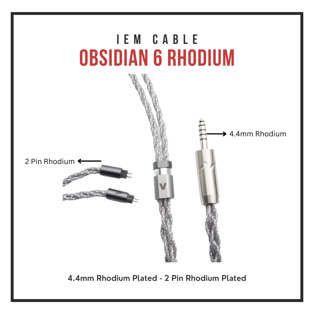 Obsidian 6 IEM Cable - Triple Hybrid (Palladium/Silver/Copper) - 0.78mm 2-Pin - Custom 4.4mm Jack (Pentaconn/Furutech)