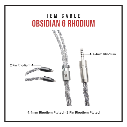 Obsidian 6 IEM Cable - Triple Hybrid (Palladium/Silver/Copper) - 0.78mm 2-Pin - Custom 4.4mm Jack (Pentaconn/Furutech)
