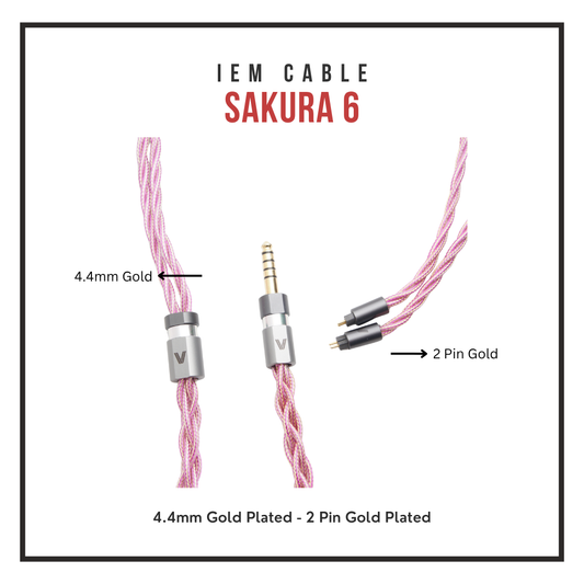 Verus Audio Sakura 6-Braid Cable - OCC Gold-Plated Core + SPC Shield - Studio-Grade Warmth (IEM/Headphone)