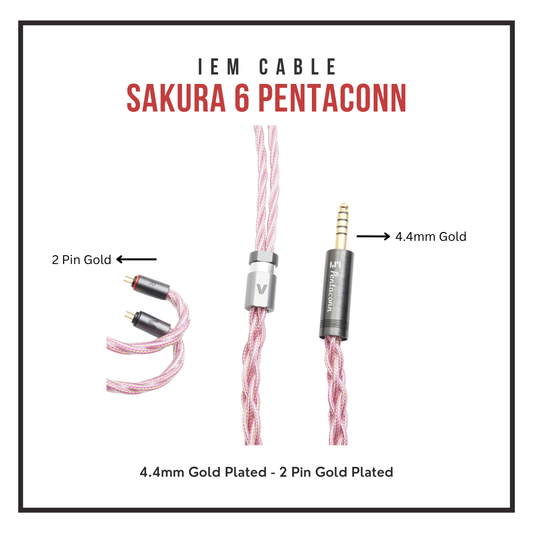 Verus Audio Sakura 6-Braid Cable - OCC Gold-Plated Core + SPC Shield - Studio-Grade Warmth (IEM/Headphone)
