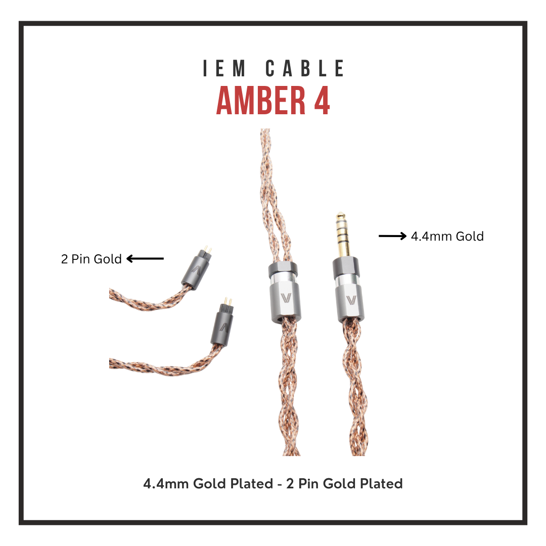 Amber 4 IEM Cable - 7N OCC Copper Solid Core - Coaxial 4-Braid - 0.78mm 2-Pin