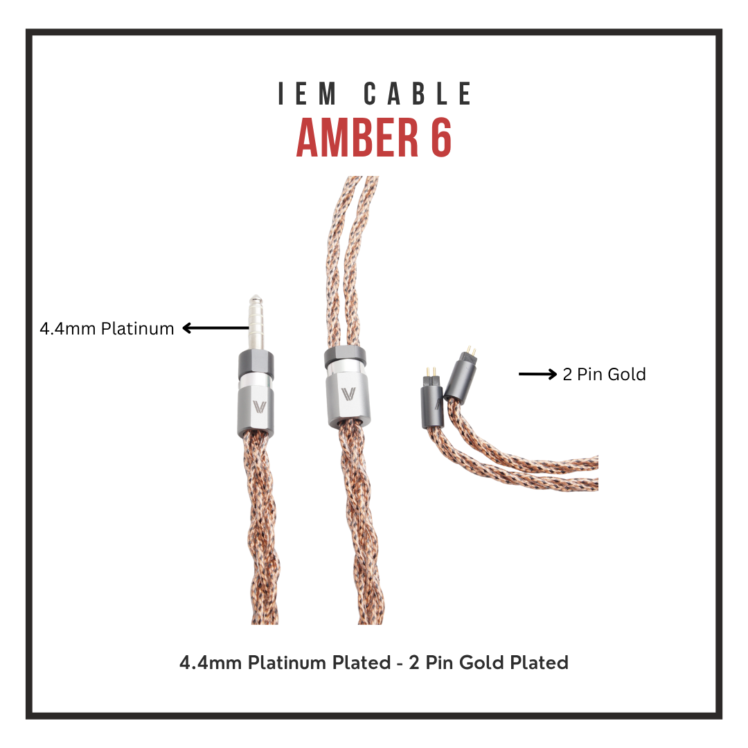 Amber 6 IEM Cable - 7N OCC Copper Solid Core - Reference Coaxial 6-Braid - 0.78mm 2-Pin