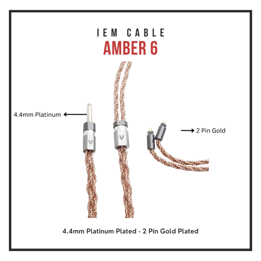 Amber 6 IEM Cable - 7N OCC Copper Solid Core - Reference Coaxial 6-Braid - 0.78mm 2-Pin