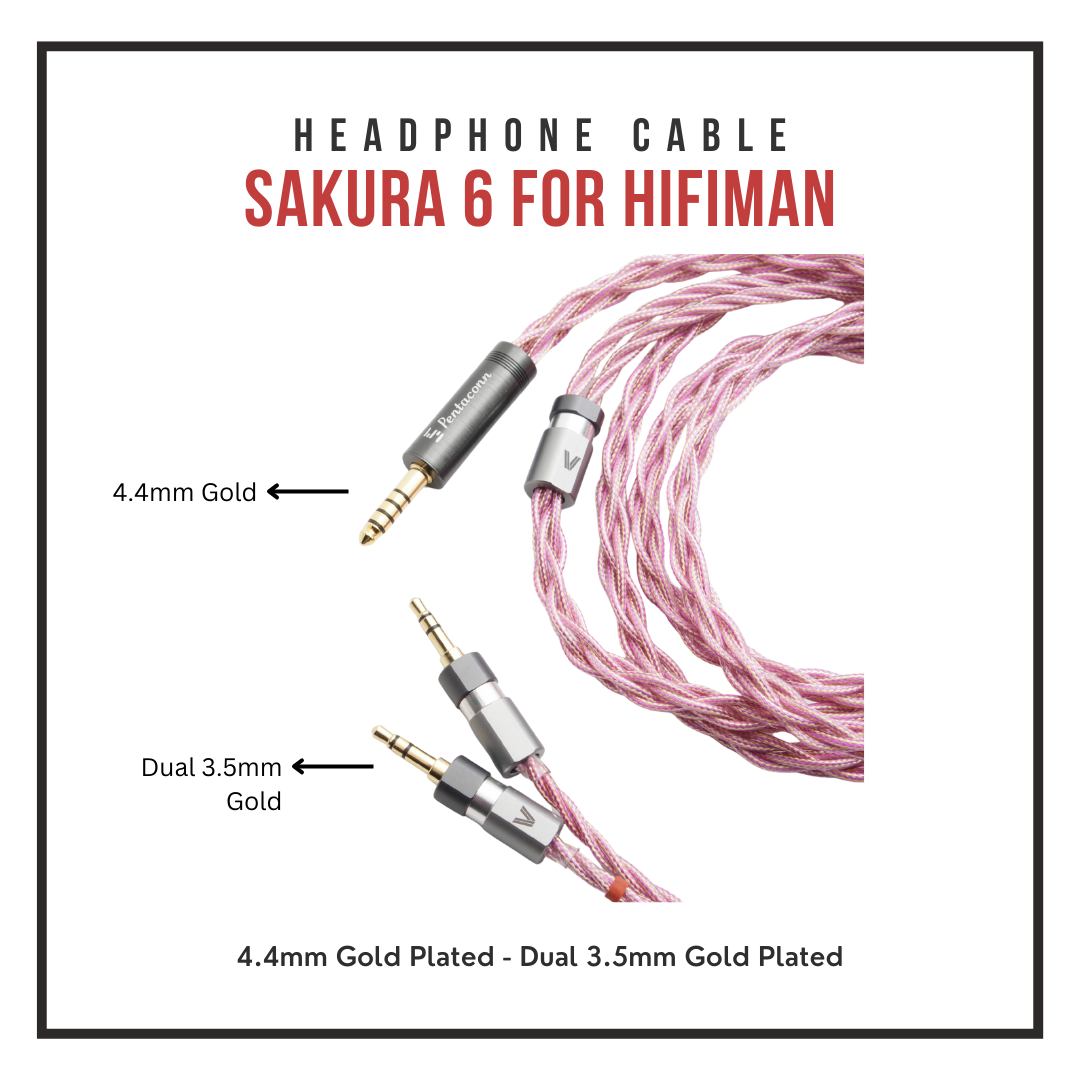 Sakura 6 HiFiMan Upgrade Cable - Gold Plated Silver/Copper/SPC 6-Braid - for Arya, Sundara