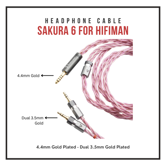 Sakura 6 HiFiMan Upgrade Cable - Gold Plated Silver/Copper/SPC 6-Braid - for Arya, Sundara