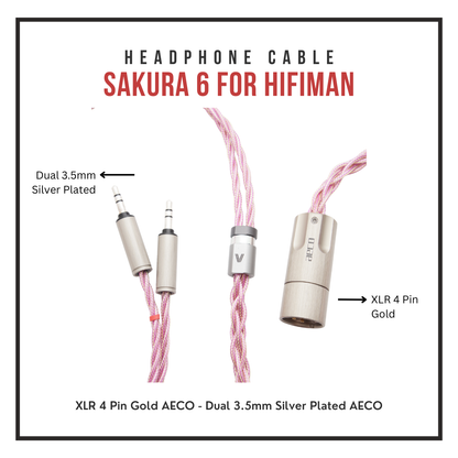 Sakura 6 HiFiMan Upgrade Cable - Gold Plated Silver/Copper/SPC 6-Braid - for Arya, Sundara