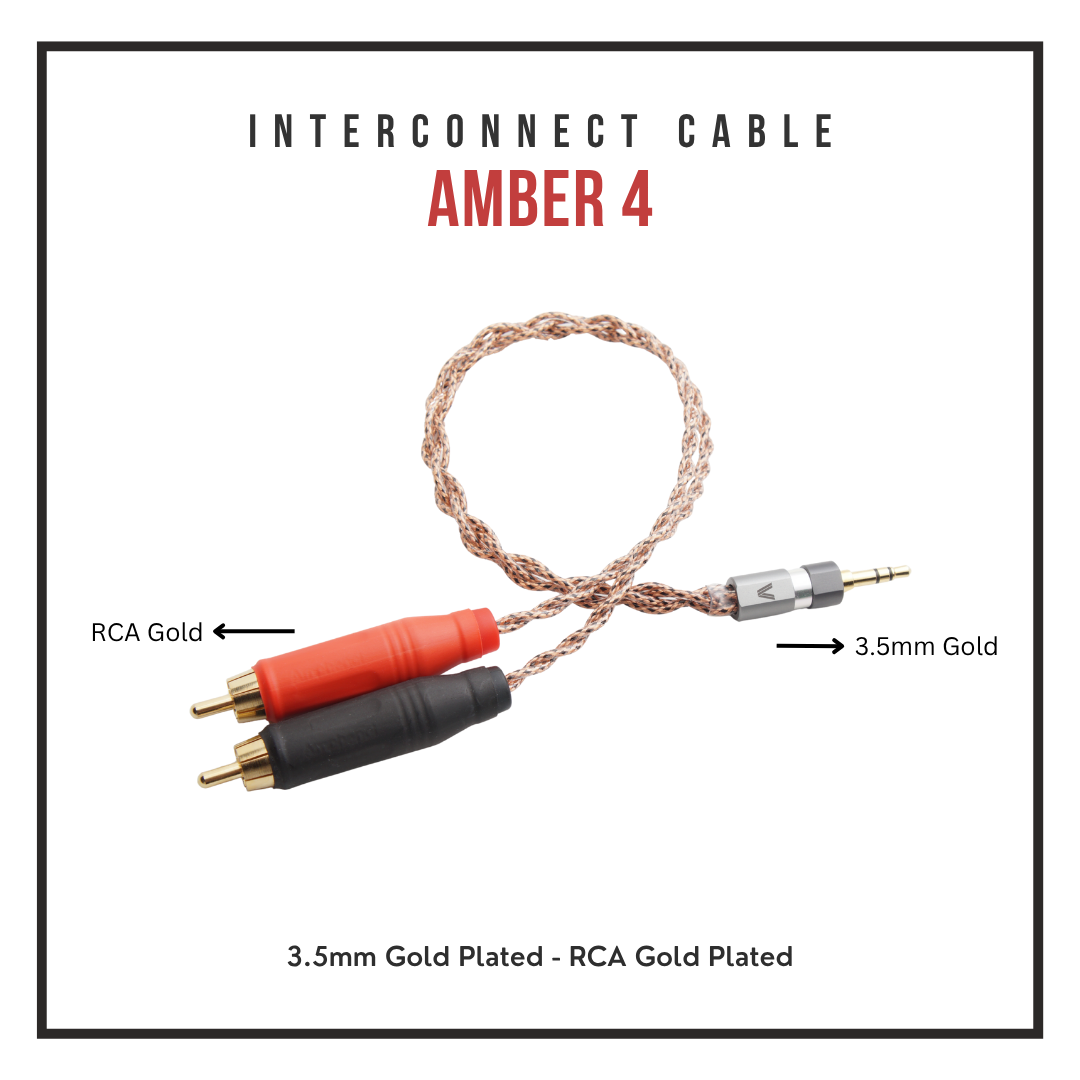 Verus Audio Amber 4 Interconnect - 7N OCC Copper 4-Braid Coaxial - RCA to RCA / 3.5mm to RCA Cable (Select 1m, 2m, 3m, 4m, 5m)