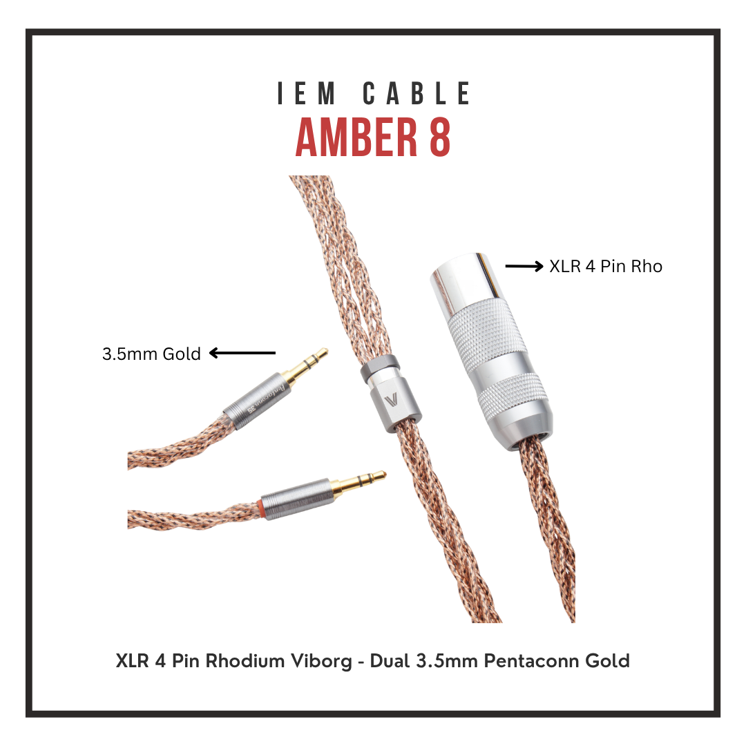 Verus Audio Amber 8 — 7N OCC Copper Headphone Cable, XLR 4 Pin to Dual 3.5mm for Focal, Meze, Hifiman Headphone
