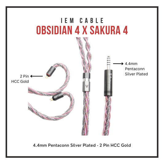 Verus Audio Sakura 4 x Obsidian 4 Hybrid IEM Cable - 2-Pin 0.78mm to 4.4mm Pentaconn - 8-Braid Design